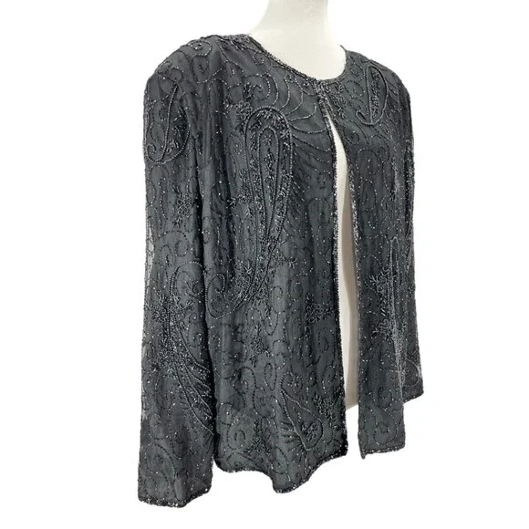 Laurence Kazar Jacket 3X silk beaded 1980's Paris New York black women's Vintage - Picture 5 of 12